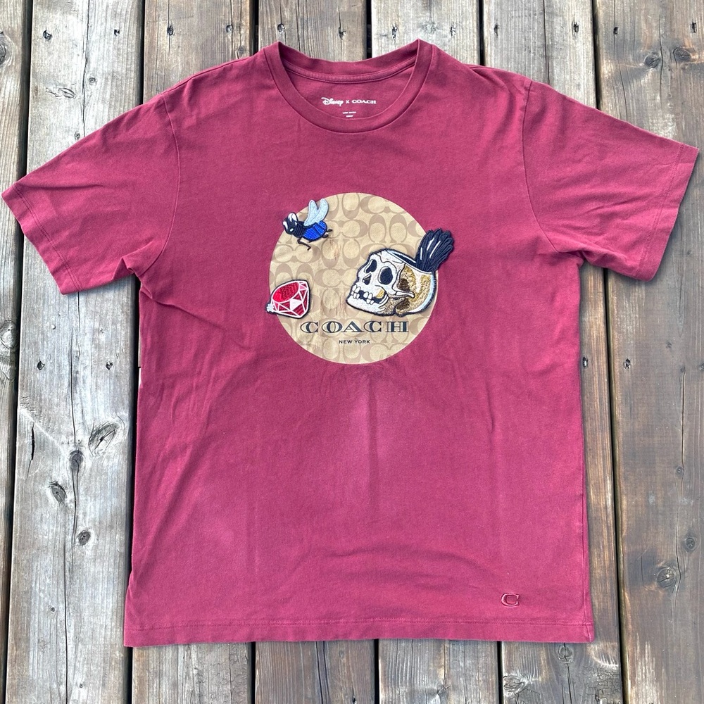 Rare Disney Coach Dark Fairytale Shirt Embroidered Large Maroon Logo Skull EUC